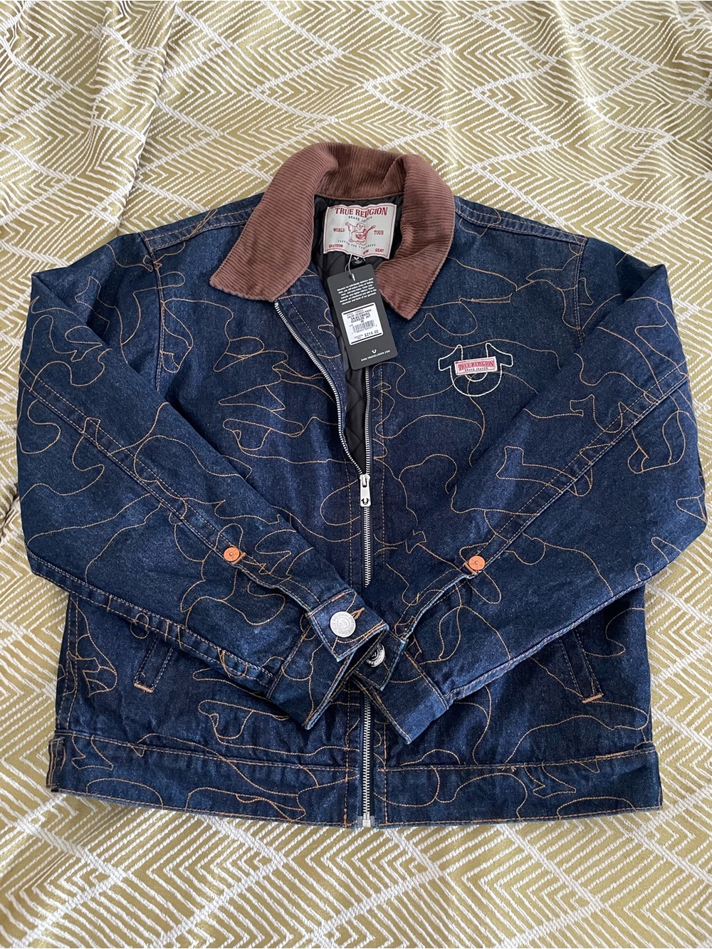 True Religion Men’s Denim Jacket with Brown Corduroy Collar